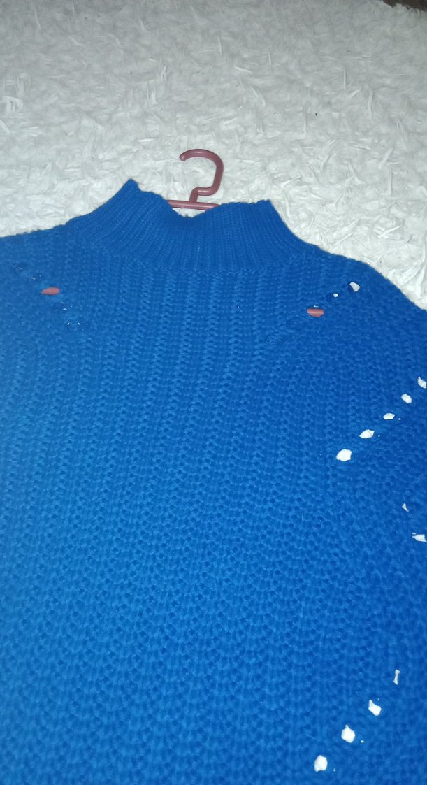 Mavi Boğazlı Örgü Kadın Kazak - Görsel 2