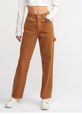 Kadın Kahverengi Geniş Paça Midi Kot Pantolon