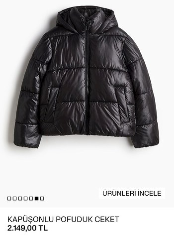 H&M Siyah Kapüşonlu Mini Kadın Kışlık Mont