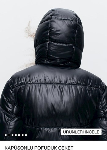 xs Beden siyah Renk H&M Siyah Kapüşonlu Mini Kadın Kışlık Mont