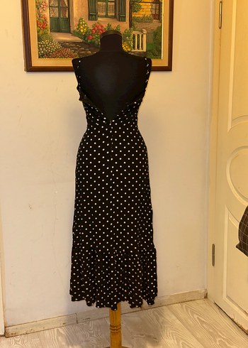 Puantiye Desenli Siyah Uzun Bohem Elbise - Görsel 2