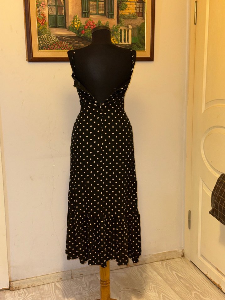 Puantiye Desenli Siyah Uzun Bohem Elbise - Görsel 2