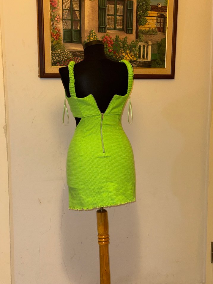 Yeşil Mini Drapeli Kadın Elbise - Görsel 2