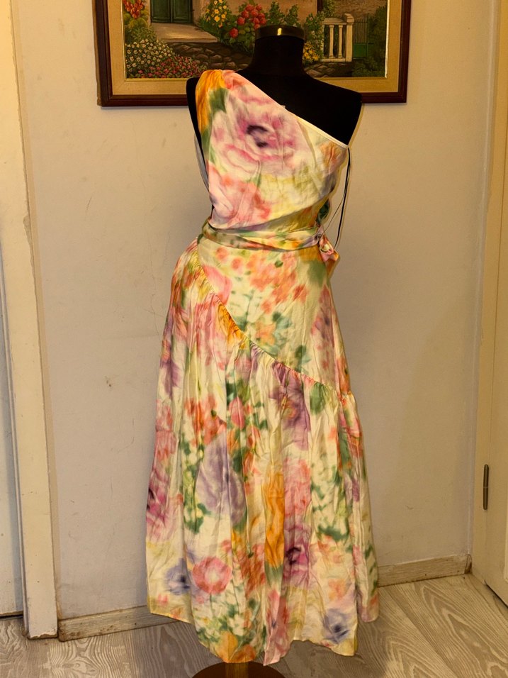 Pastel Renkli, Kayık Yaka, Uzun Bohem Elbise - Görsel 2