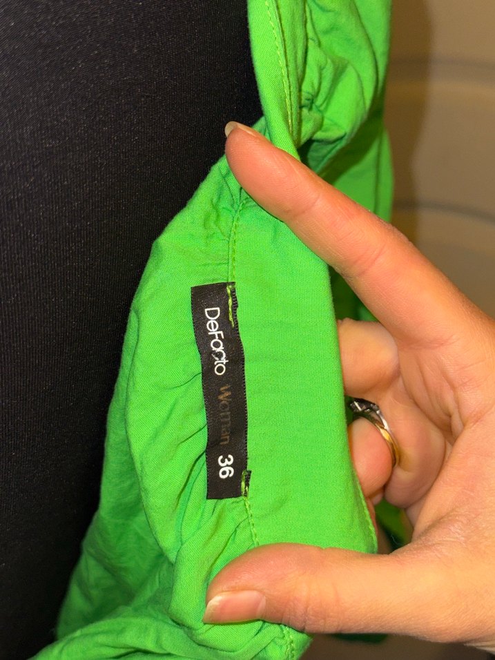 Yeşil Asimetrik Tek Kollu Mini Bohem Elbise - Görsel 3