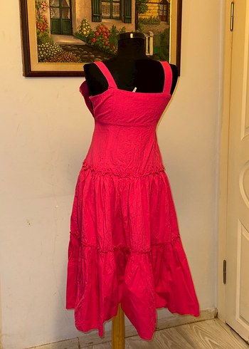 Pembe Uzun Askılı Fırfırlı Bohem Elbise - Görsel 2