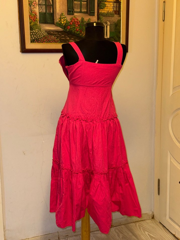 Pembe Uzun Askılı Fırfırlı Bohem Elbise - Görsel 2