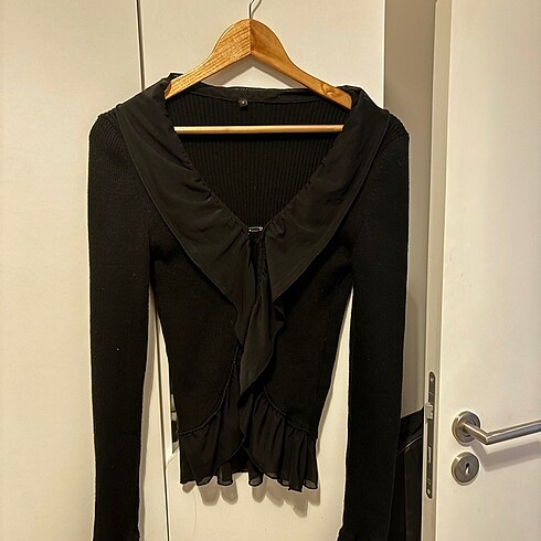 s Beden boho siyah bluz / bohem siyah bluz / fırfırlı bluz