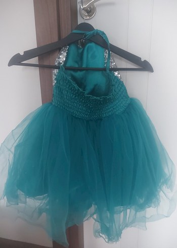 Parlak Turkuaz Payetli Kolsuz Kız Elbisesi - Görsel 2
