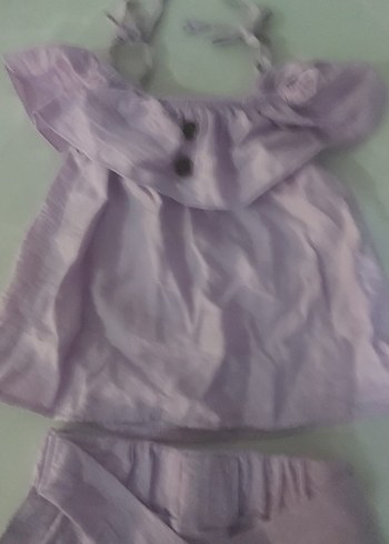 Mor Mini Saten Fırfırlı Straplez şortlu takim - Görsel 3