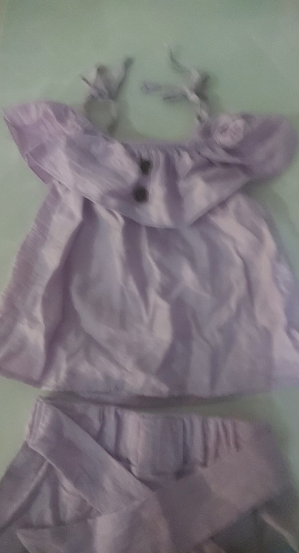 Mor Mini Saten Fırfırlı Straplez şortlu takim - Görsel 3