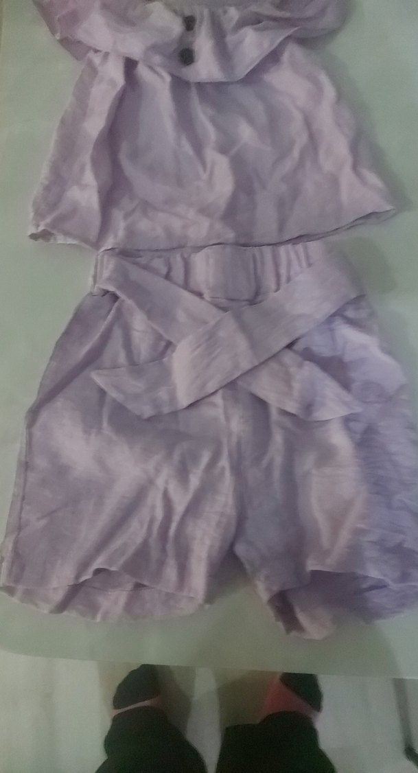 Mor Mini Saten Fırfırlı Straplez şortlu takim - Görsel 2