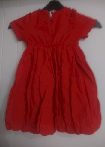 Kız Çocuk Kırmızı Keten Kısa Kollu Elbise - Görsel 2