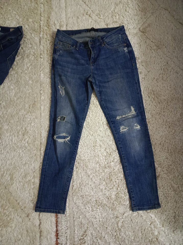 Kadın Mavi Denim Yırtık Rahat Kot Pantolon - Görsel 2