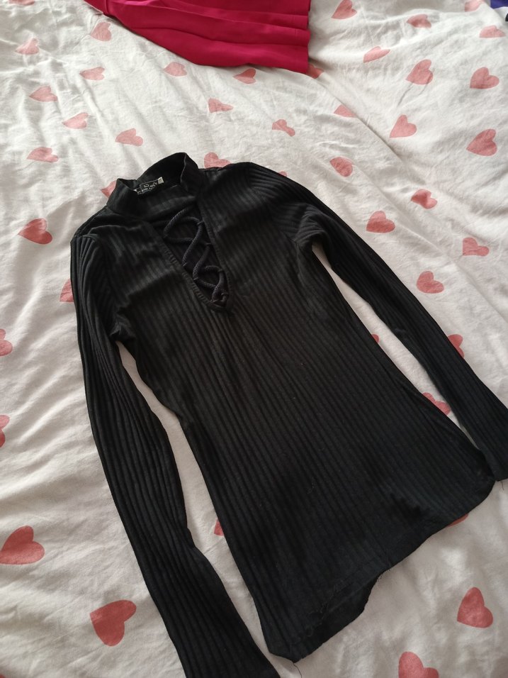 Uzun Kollu Siyah Örgü Fit Triko - Görsel 2