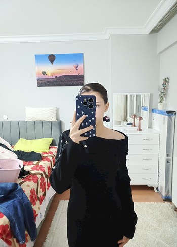 Uzun Kollu Siyah Straplez Uzun Elbise - Görsel 2