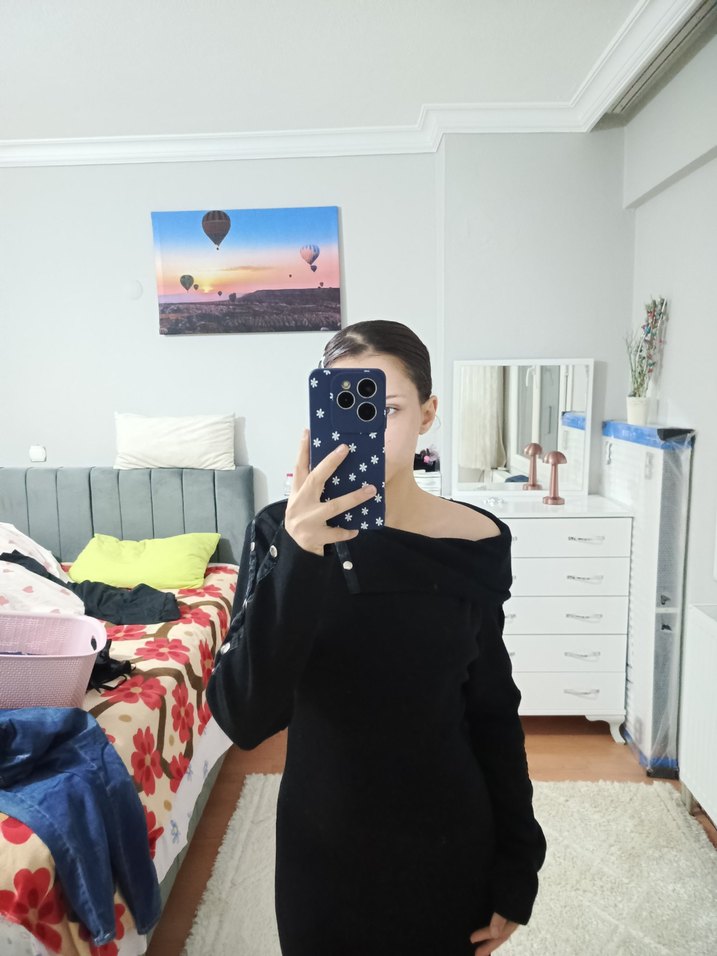 Uzun Kollu Siyah Straplez Uzun Elbise - Görsel 2