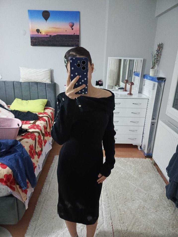 Uzun Kollu Siyah Straplez Uzun Elbise - Görsel 3