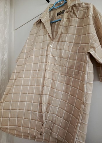 Bej Kısa Kollu Erkek  Gömlek - Görsel 3