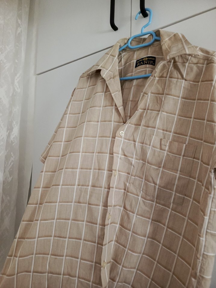 Bej Kısa Kollu Erkek  Gömlek - Görsel 4
