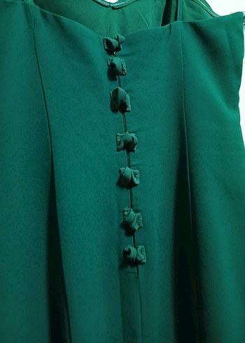 Yeşil Parlak Straplez Abiye Elbise - Görsel 7