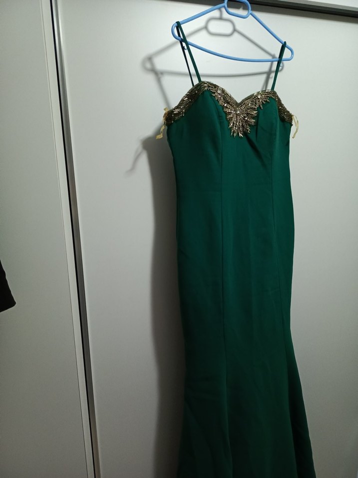 Yeşil Parlak Straplez Abiye Elbise - Görsel 4