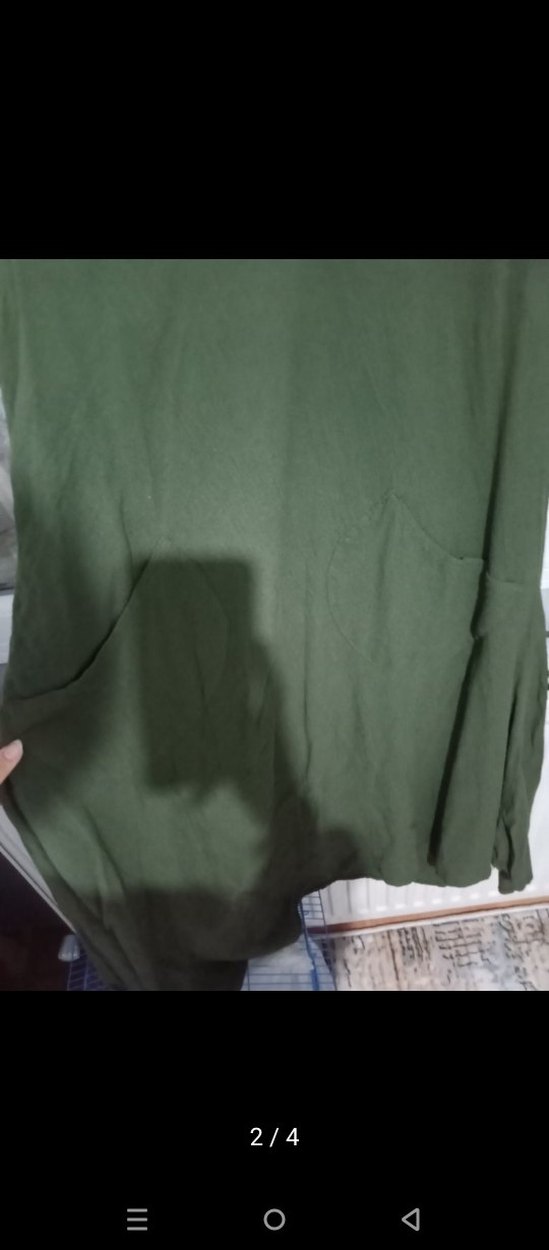 Haki V Yakalı Keten  Elbise - Görsel 2