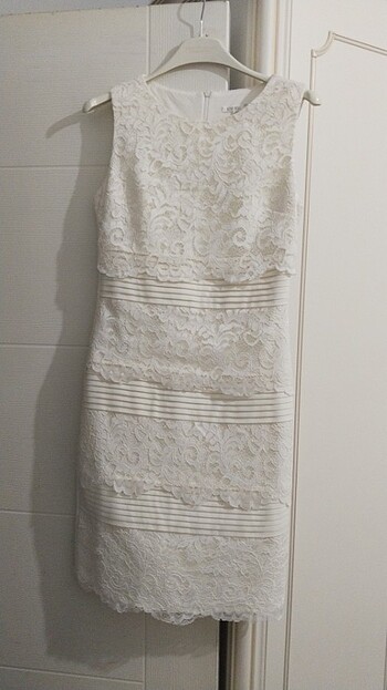 Dantelli midi boy abiye elbise  kırık beyaz krem rengi tonu - Görsel 2