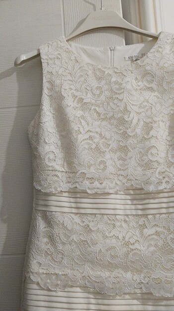 Dantelli midi boy abiye elbise  kırık beyaz krem rengi tonu - Görsel 6