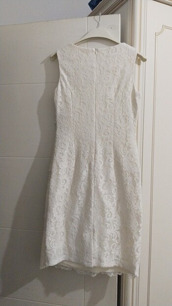 Dantelli midi boy abiye elbise  kırık beyaz krem rengi tonu - Görsel 9