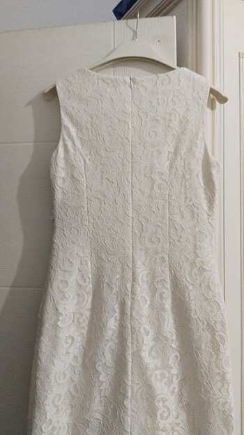 Dantelli midi boy abiye elbise  kırık beyaz krem rengi tonu - Görsel 10