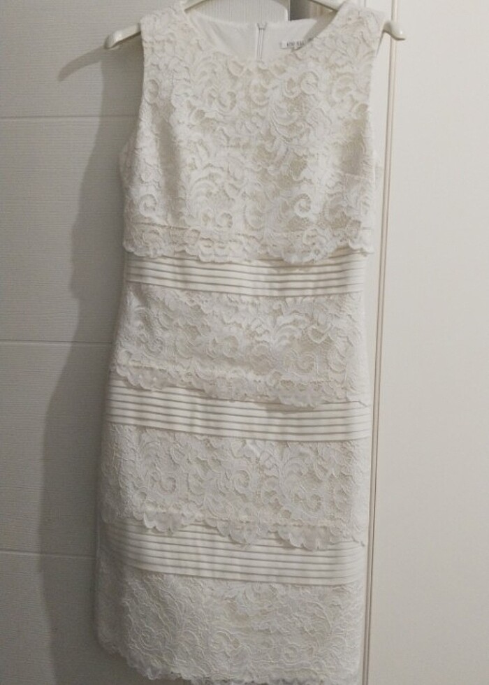 Dantelli midi boy abiye elbise  kırık beyaz krem rengi tonu - Görsel 2