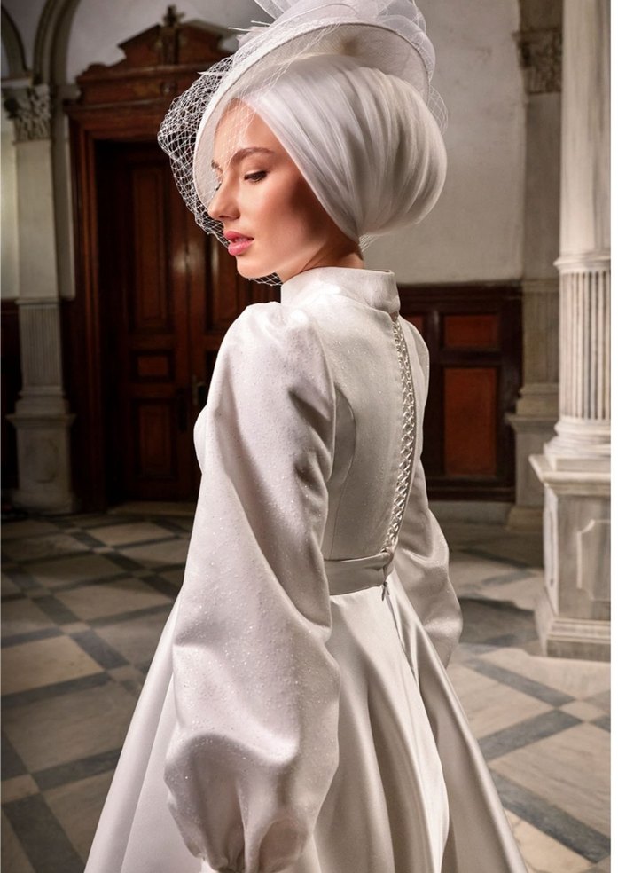 Drapeli Beyaz Kadın Abiye - Modern Klasik - Görsel 2