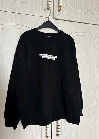 Kadın Siyah Baskılı Pamuklu Sweatshirt