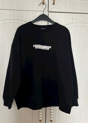LC Waikiki Kadın Siyah Baskılı Pamuklu Sweatshirt