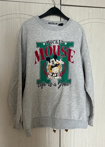 Gri Mickey Mouse Baskılı Kadın Sweatshirt