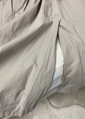 Uzun Keten Trençkot Düğmeli Yakalı - Görsel 5