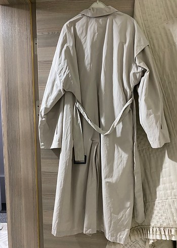 Uzun Keten Trençkot Düğmeli Yakalı - Görsel 3