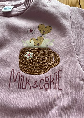 Bebek Kız Pembe Baskılı Uzun Kollu Şardonlu Takım 6-9 ay - Görsel 4