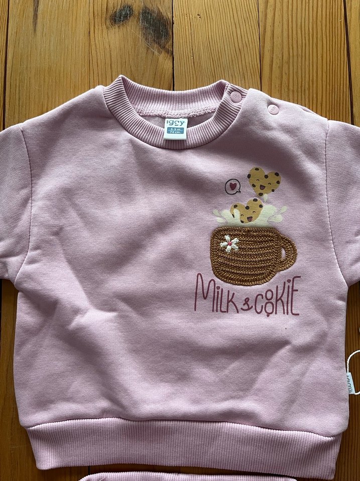 Bebek Kız Pembe Baskılı Uzun Kollu Şardonlu Takım 6-9 ay - Görsel 2