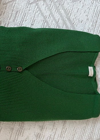 Düğmeli Yeşil V Yaka Kadın Kazak-Hırka - Görsel 2