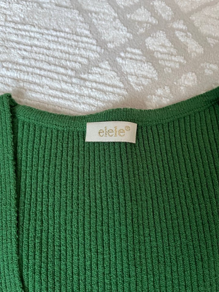 Düğmeli Yeşil V Yaka Kadın Kazak-Hırka - Görsel 3