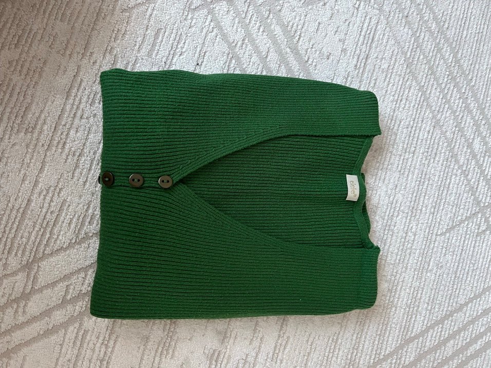 Düğmeli Yeşil V Yaka Kadın Kazak-Hırka - Görsel 2