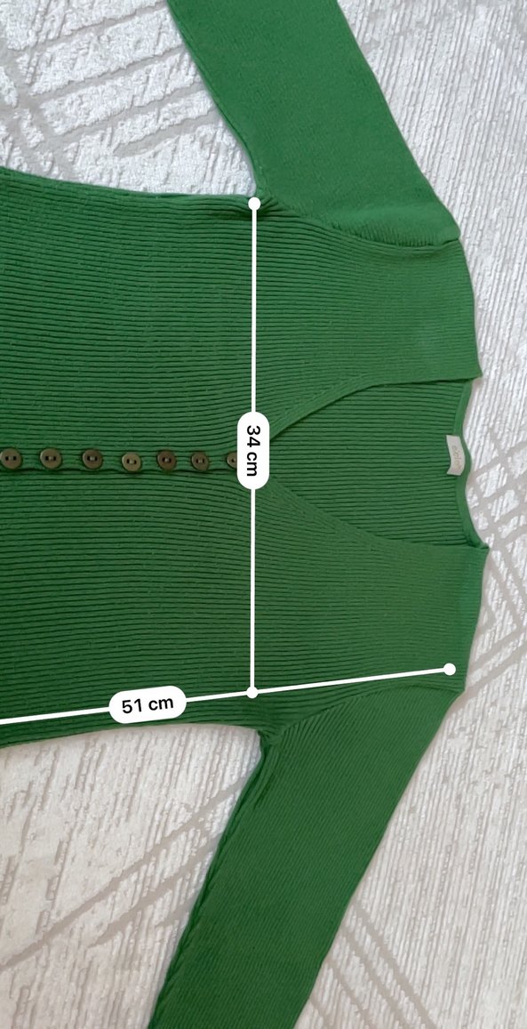 Düğmeli Yeşil V Yaka Kadın Kazak-Hırka - Görsel 5