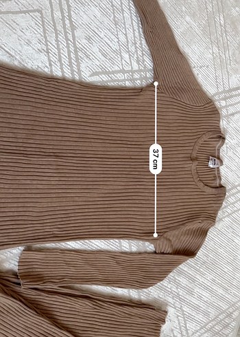 Kahverengi Kadın Fitilli Triko Uzun Kollu Kazak - Görsel 4