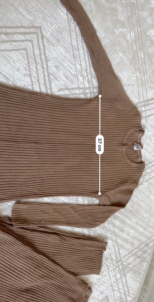 Kahverengi Kadın Fitilli Triko Uzun Kollu Kazak - Görsel 4