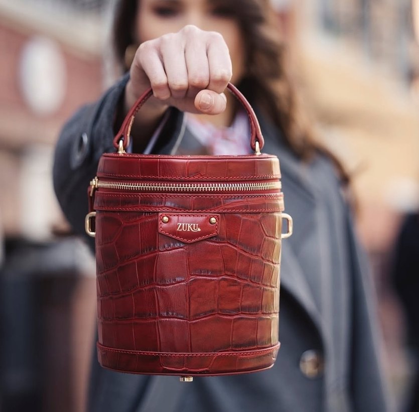 Kırmızı Deri Yılan Desenli Fermuarlı Kadın Çanta - Görsel 4