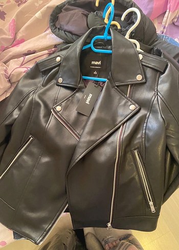 Siyah Deri Kadın Biker Ceket