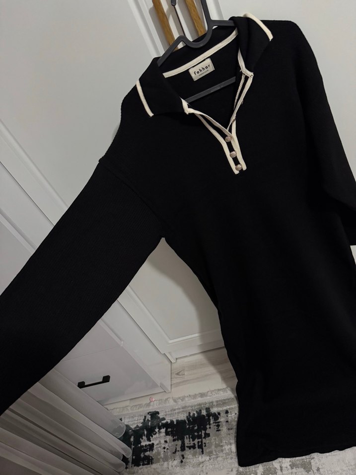 Triko Siyah Uzun Kollu Salaş Uzun Elbise - Görsel 3