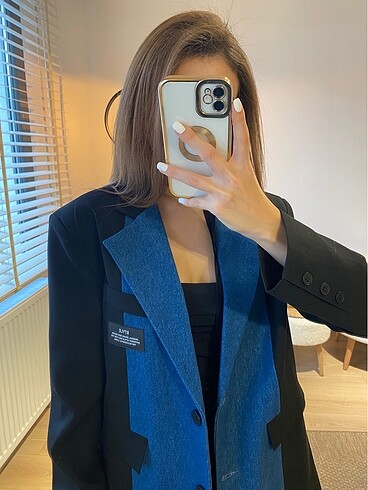 l Beden Oversize Denim Detaylı Tasarım Blazer Ceket ? Sıfır Etiketli